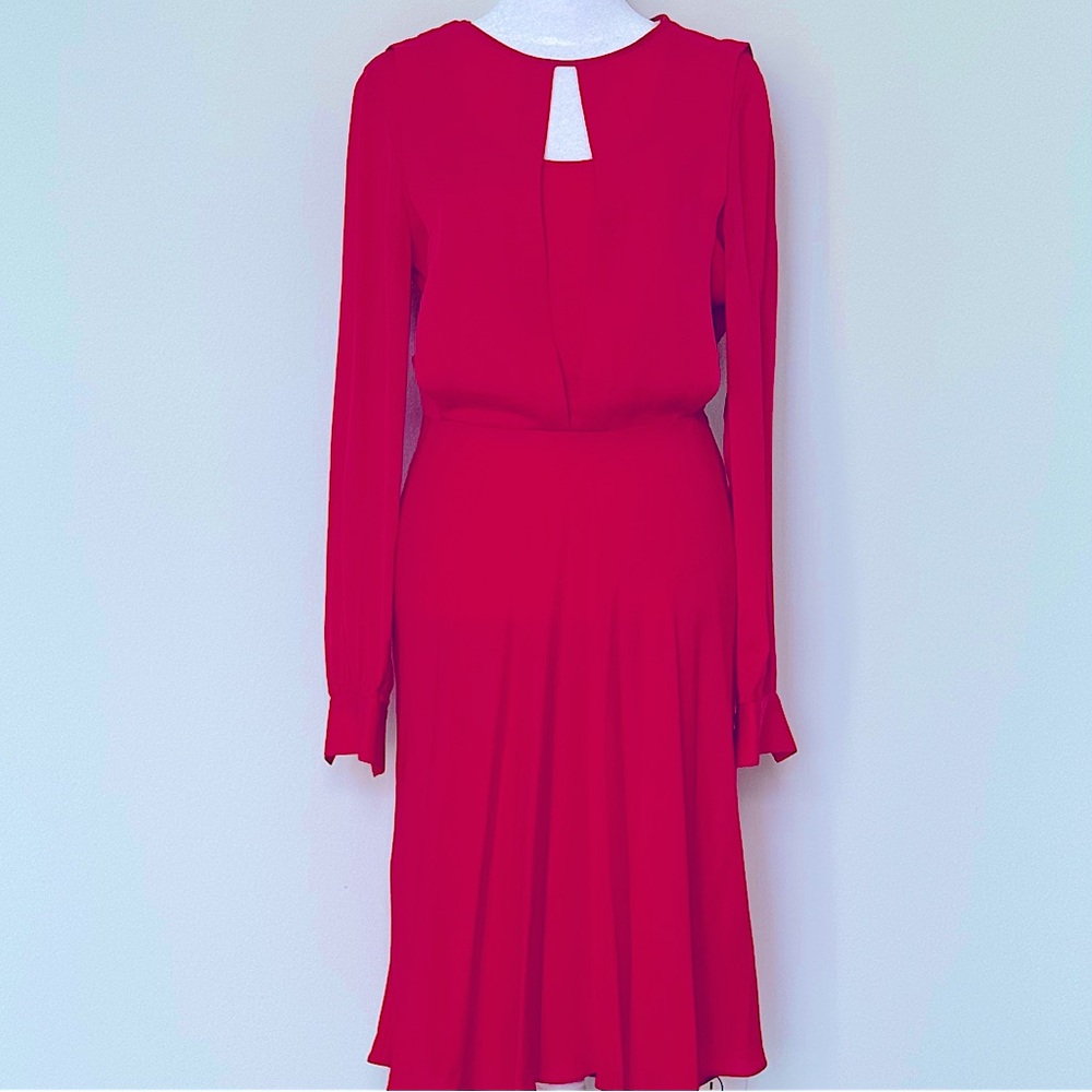 Michael Kors: Red Silk Long Sleeve Midi Dress